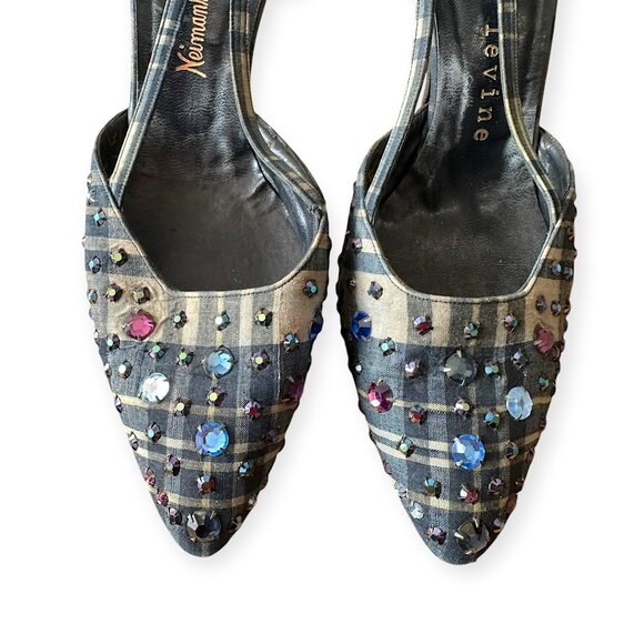 Vintage 1950s Herbert Levine‎ Plaid Rhinestone Slingback Pumps Size 7½ M - Picture 8 of 11
